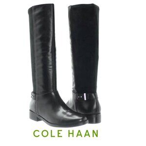 Cole Haan Adler Leather Suede Patchwork Tall Riding Boots Adjustable Gray 7.5